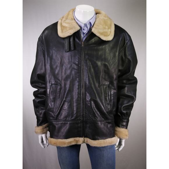 Rite & Real Vintage Mens Leather Shearling Fur Lined Biker Motorcycle Jacket XXL - Picture 1 of 8